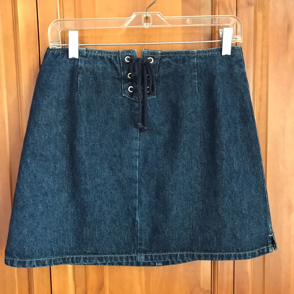 Lace up jean skirt